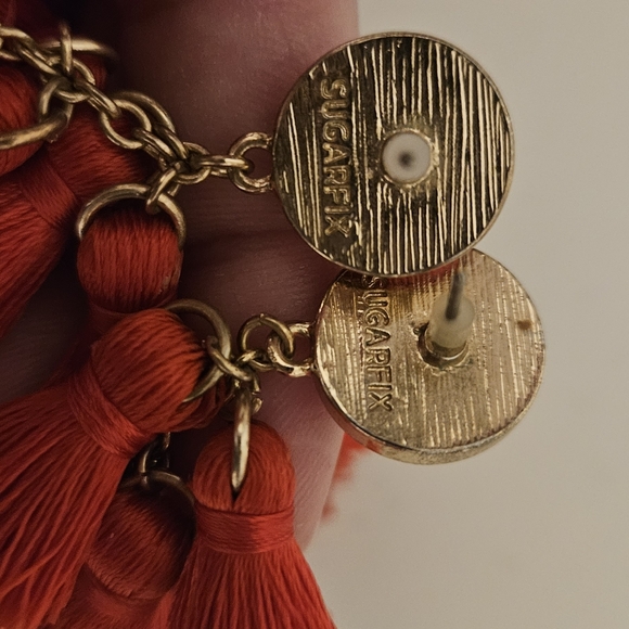 Red and gold tassel earings - Picture 3 of 5